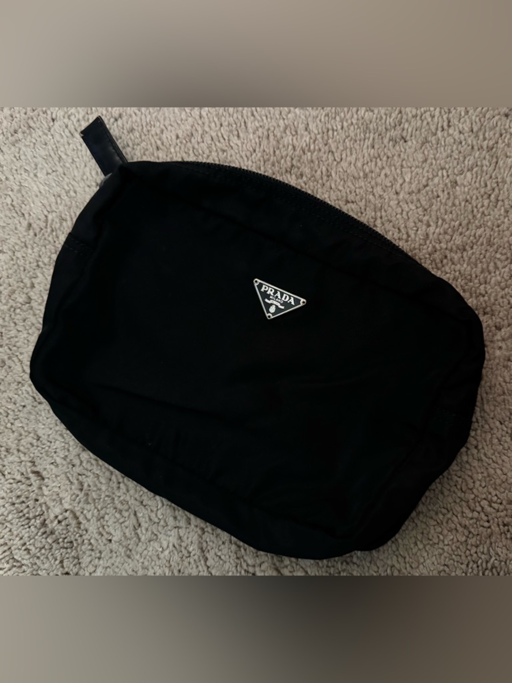 Prada AUTHENTIC Vintage Tessuto Nylon Black Logo Triangle Pouch Case Makeup Bag - Picture 2 of 16
